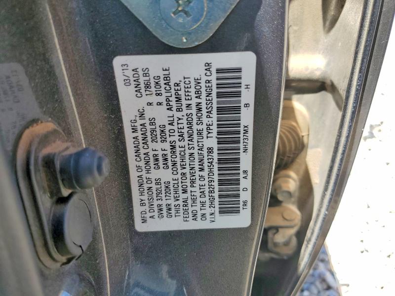 Aukcja sprzedaży 2013 Honda Civic, vin: 2HGFB2F97DH543788, numer aukcji: 62099986