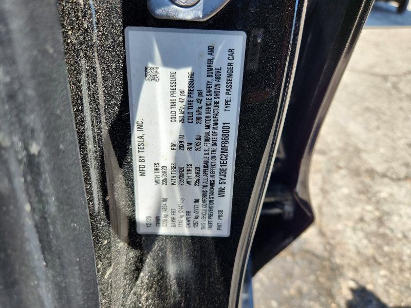 61536606 :رقم المزاد ، 5YJ3E1EC2MF868001 vin ، 2021 Tesla Model 3 مزاد بيع