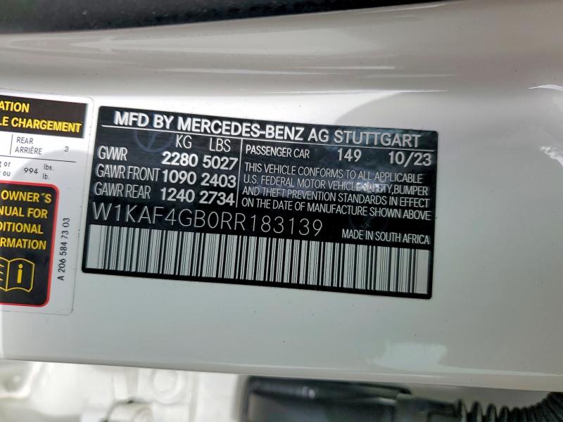 Продажа на аукционе авто 2024 Mercedes-benz C, vin: W1KAF4GB0RR183139, номер лота: 60720256
