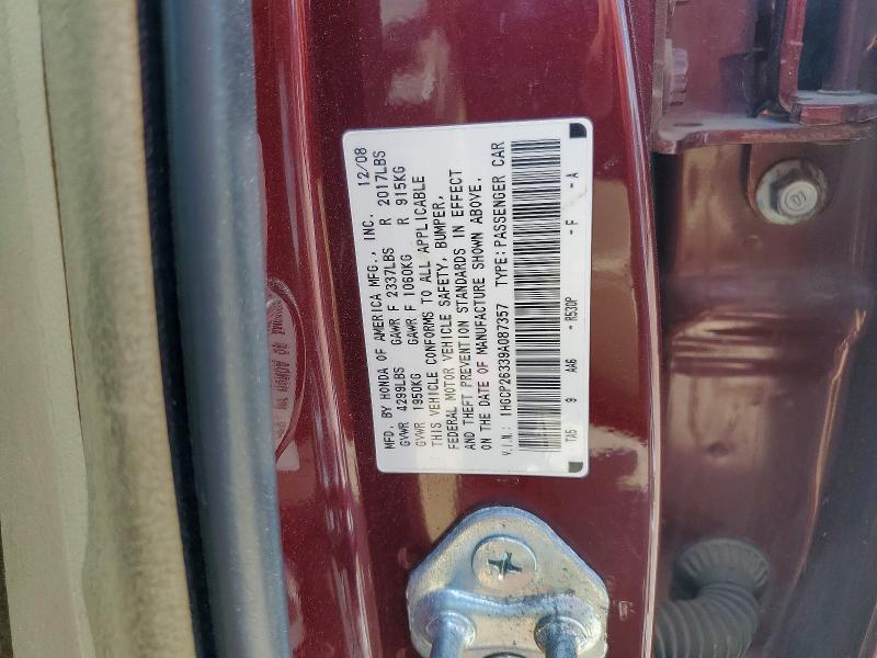 59905906 :رقم المزاد ، 1HGCP26339A087357 vin ، 2009 Honda Accord مزاد بيع