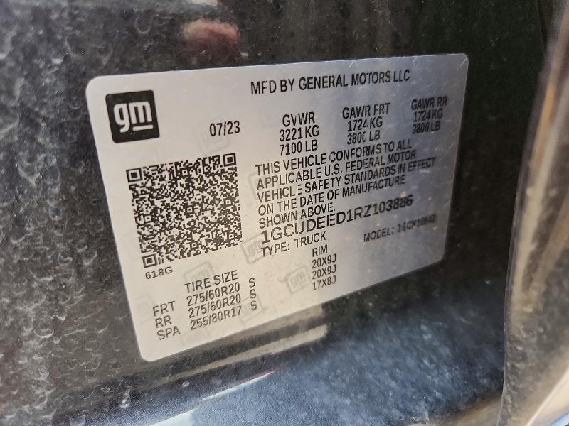 Продажа на аукционе авто 2024 Chevrolet Silverado, vin: 1GCUDEED1RZ103886, номер лота: 58758716