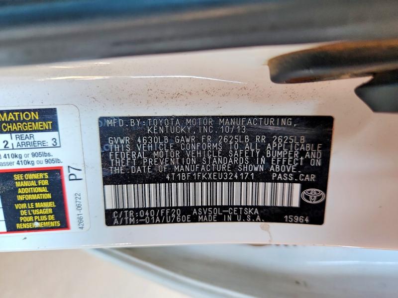 Auction sale of the 2014 Toyota Camry, vin: 4T1BF1FKXEU324171, lot number: 62400886