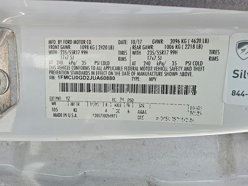 60245426 :رقم المزاد ، 1FMCU0GD2JUA60880 vin ، 2018 Ford Escape مزاد بيع