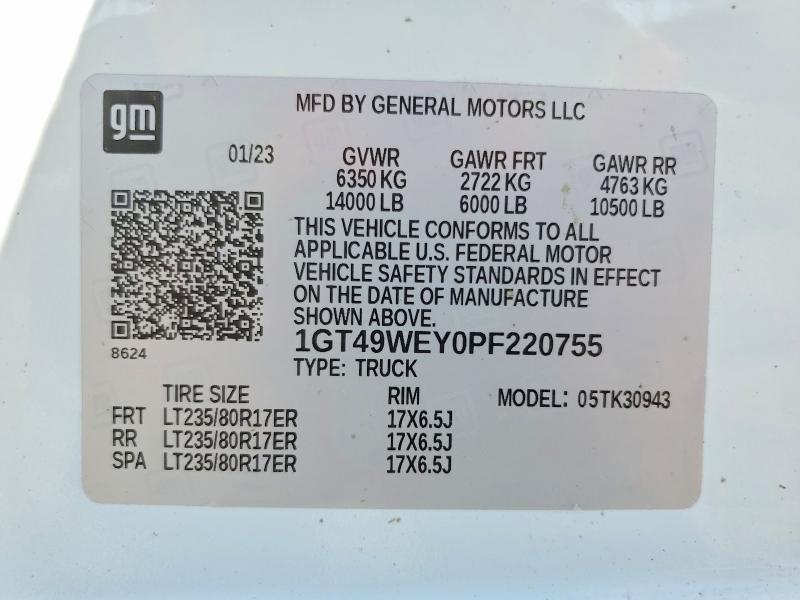 2023 Gmc Sierra მანქანა იყიდება აუქციონზე, vin: 1GT49WEY0PF220755, აუქციონის ნომერი: 60591176