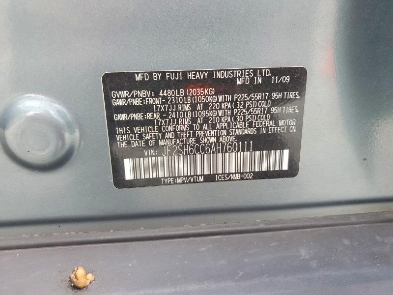 60809786 :رقم المزاد ، JF2SH6CC6AH760111 vin ، 2010 Subaru Forester مزاد بيع