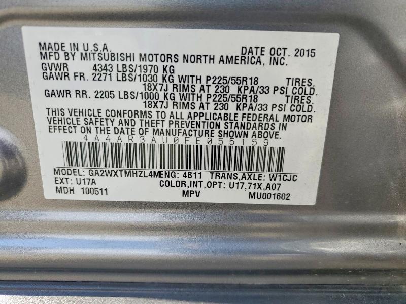 62483906 :رقم المزاد ، 4A4AR3AU0FE055159 vin ، 2015 Mitsubishi Outlander Sport مزاد بيع