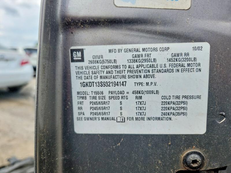 2003 Gmc Envoy მანქანა იყიდება აუქციონზე, vin: 1GKDT13S932194147, აუქციონის ნომერი: 60357916