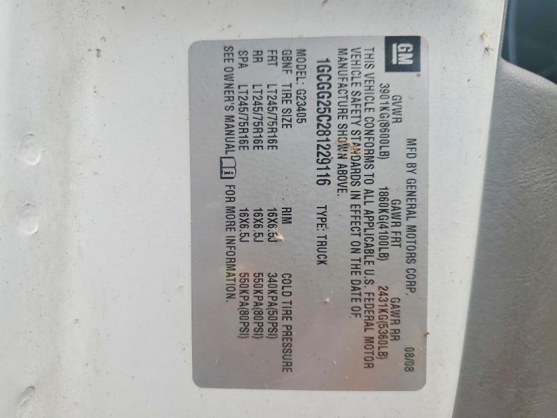 59707436 :رقم المزاد ، 1GCGG25C281229116 vin ، 2008 Chevrolet Express G2500 مزاد بيع
