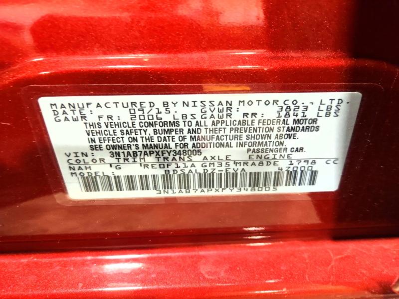 62794566 :رقم المزاد ، 3N1AB7APXFY348005 vin ، 2015 Nissan Sentra مزاد بيع