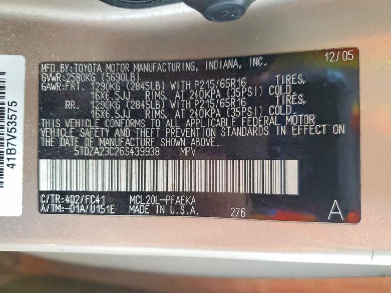 Продаж на аукціоні авто 2006 Toyota Sienna, vin: 5TDZA23C26S439938, номер лоту: 63330086