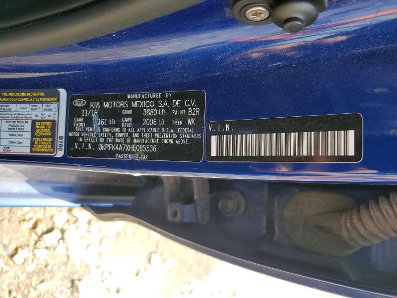 2017 Kia Forte მანქანა იყიდება აუქციონზე, vin: 3KPFK4A7XHE085536, აუქციონის ნომერი: 62423496