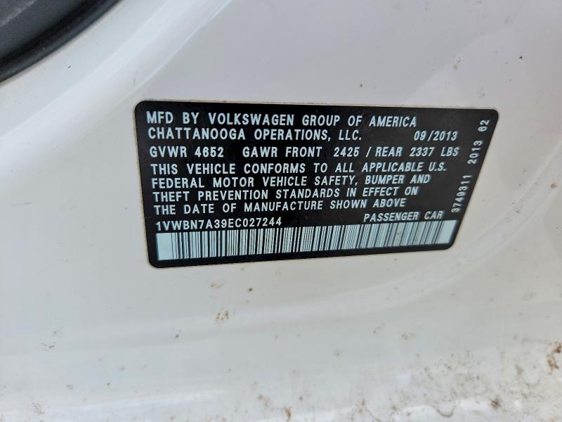 Aukcja sprzedaży 2014 Volkswagen Passat, vin: 1VWBN7A39EC027244, numer aukcji: 61316656