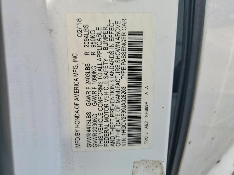 Продаж на аукціоні авто 2018 Honda Accord, vin: 1HGCV2F99JA028263, номер лоту: 59580526