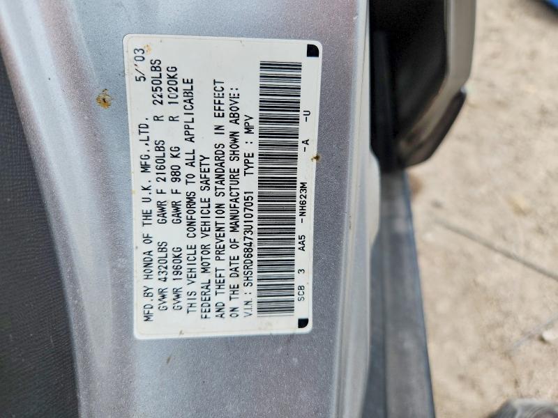 Auction sale of the 2003 Honda Cr-v, vin: SHSRD68473U107051, lot number: 63499036