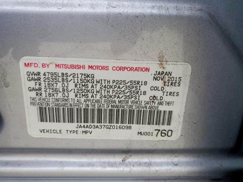2016 Mitsubishi Outlander მანქანა იყიდება აუქციონზე, vin: JA4AD3A37GZ016098, აუქციონის ნომერი: 60699086