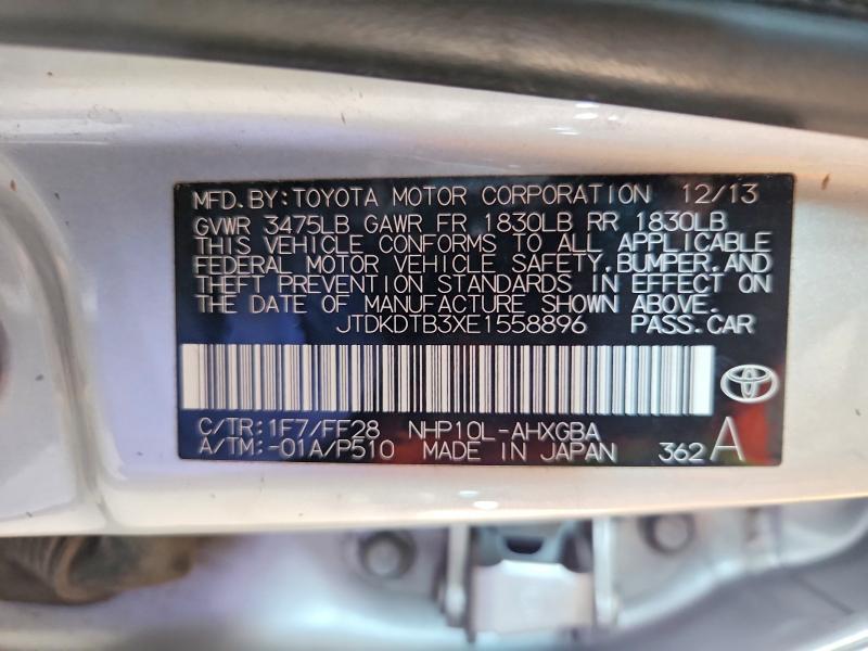 61321536 :رقم المزاد ، JTDKDTB3XE1558896 vin ، 2014 Toyota Prius C مزاد بيع