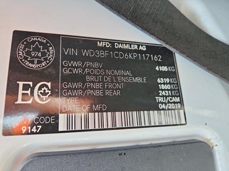 Продаж на аукціоні авто 2019 Mercedes-benz Sprinter, vin: WD3BF1CD6KP117162, номер лоту: 58113006