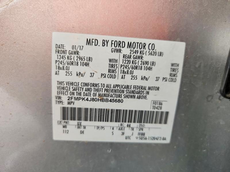 60614936 :رقم المزاد ، 2FMPK4J80HBB45680 vin ، 2017 Ford Edge مزاد بيع