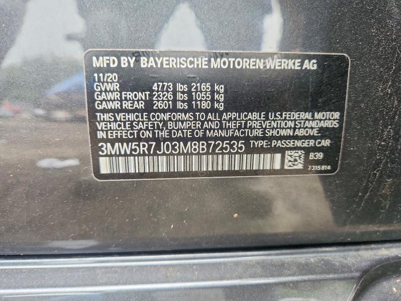 60746506 :رقم المزاد ، 3MW5R7J03M8B72535 vin ، 2021 Bmw 330xi مزاد بيع