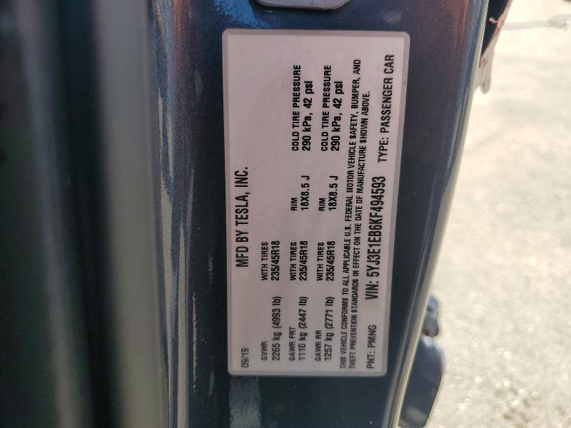 Aukcja sprzedaży 2019 Tesla Model 3, vin: 5YJ3E1EB6KF494593, numer aukcji: 63198716