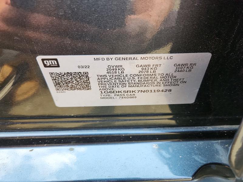 Aukcja sprzedaży 2022 Cadillac Ct4, vin: 1G6DK5RK7N0119428, numer aukcji: 62589916