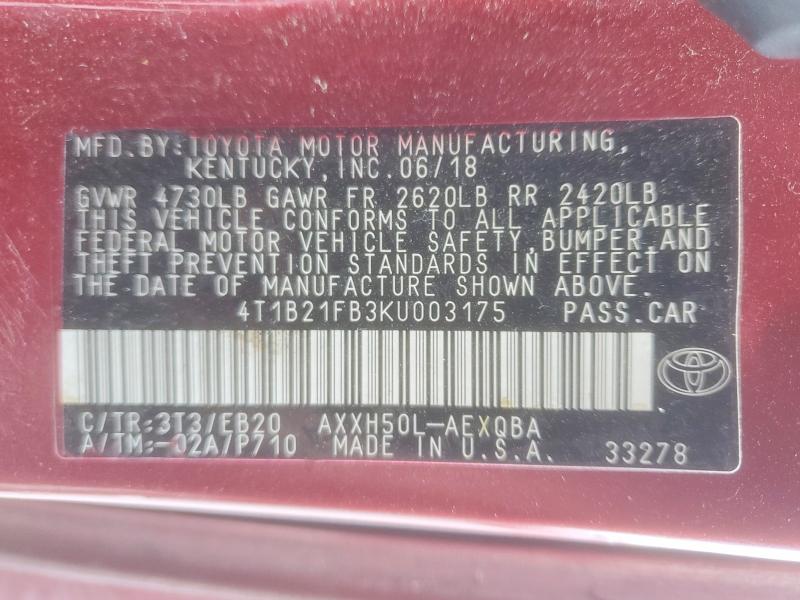 2019 Toyota Avalon Hybrid მანქანა იყიდება აუქციონზე, vin: 4T1B21FB3KU003175, აუქციონის ნომერი: 60053586