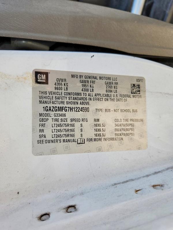 Aukcja sprzedaży 2017 Chevrolet Express G3500, vin: 1GAZGMFG7H1224590, numer aukcji: 60452996