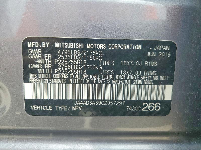Aukcja sprzedaży 2016 Mitsubishi Outlander, vin: JA4AD3A39GZ057297, numer aukcji: 61849296