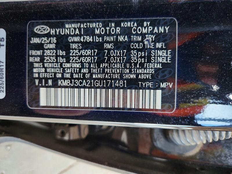 Продажа на аукционе авто 2016 Hyundai Tucson, vin: KM8J3CA21GU171481, номер лота: 61504516