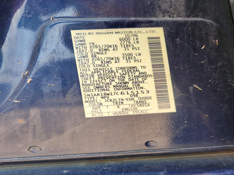 Продаж на аукціоні авто 2007 Nissan Pathfinder, vin: 5N1AR18W17C615153, номер лоту: 62526716
