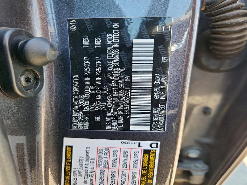 59284006 :رقم المزاد ، JTEBU5JR9G5322281 vin ، 2016 Toyota 4runner مزاد بيع
