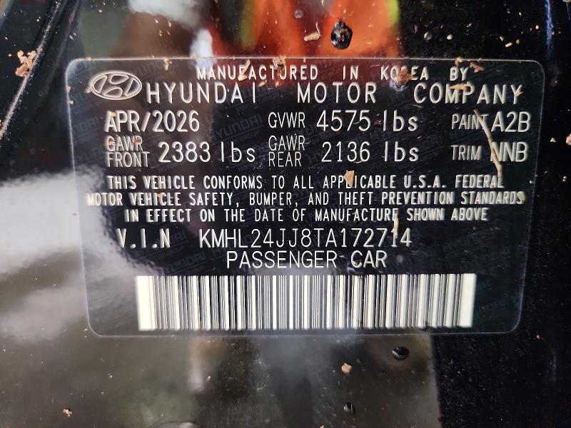 61370186 :رقم المزاد ، KMHL24JJ8TA172714 vin ، 2026 Hyundai Sonata Hybrid مزاد بيع