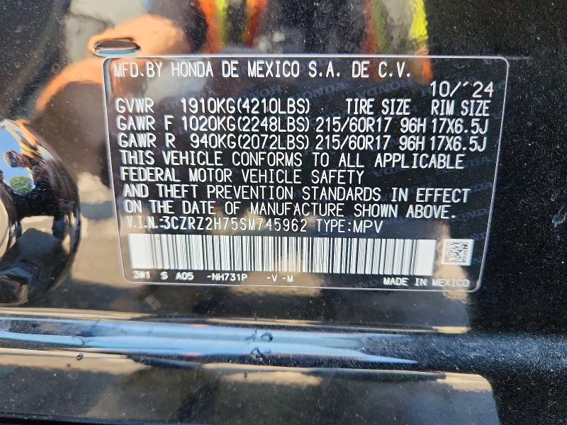 61128406 :رقم المزاد ، 3CZRZ2H75SM745962 vin ، 2025 Honda Hr-v مزاد بيع