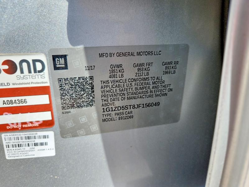 61141566 :رقم المزاد ، 1G1ZD5ST8JF156049 vin ، 2018 Chevrolet Malibu مزاد بيع