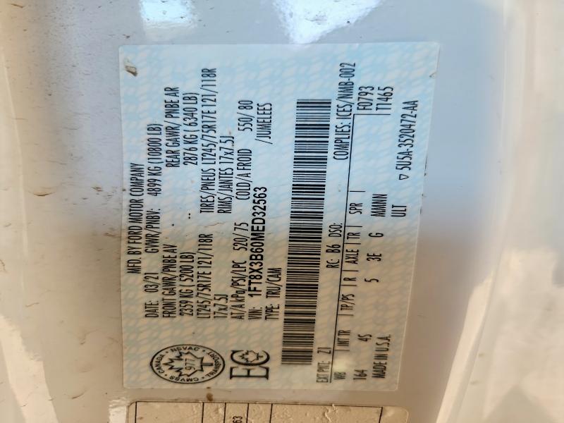 2021 Ford F350 მანქანა იყიდება აუქციონზე, vin: 1FT8X3B60MED32563, აუქციონის ნომერი: 62421516