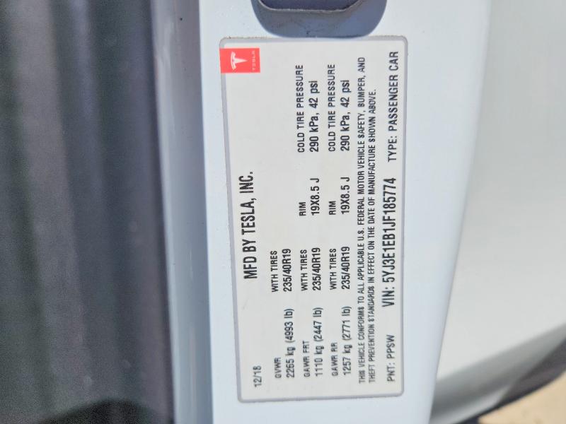 Продажа на аукционе авто 2018 Tesla Model 3, vin: 5YJ3E1EB1JF185774, номер лота: 62142626