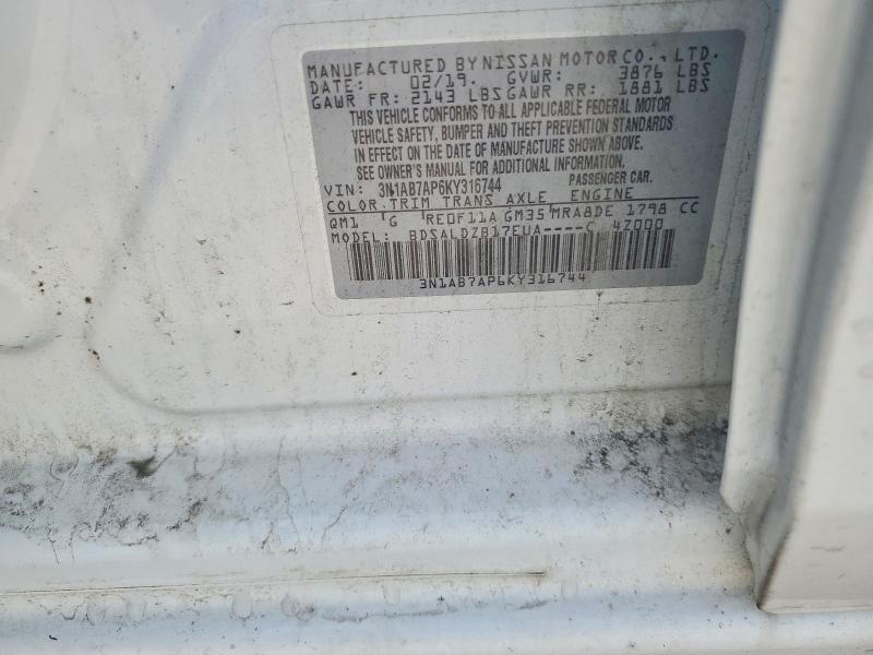 60624496 :رقم المزاد ، 3N1AB7AP6KY316744 vin ، 2019 Nissan Sentra مزاد بيع