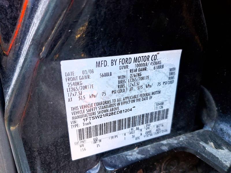Продажа на аукционе авто 2008 Ford F250, vin: 1FTSW21R28ED81204, номер лота: 59278966