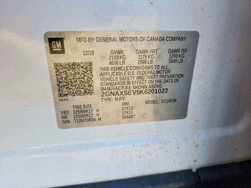 Продажа на аукционе авто 2019 Chevrolet Equinox, vin: 2GNAXSEV5K6201023, номер лота: 60941166