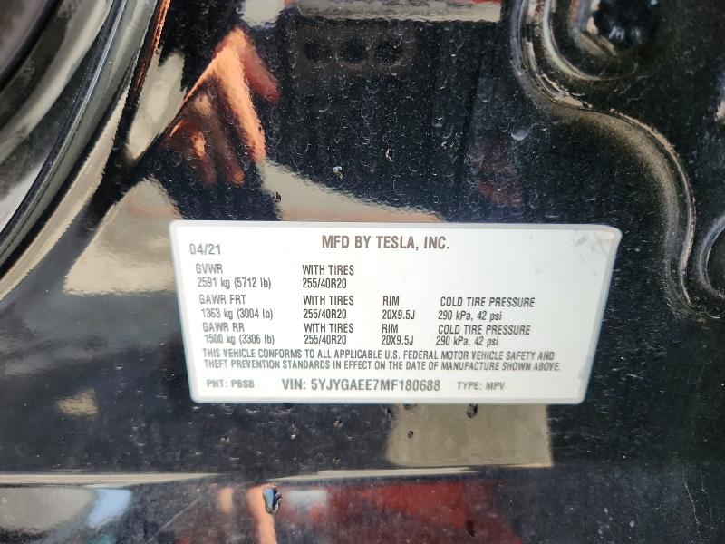 Продаж на аукціоні авто 2021 Tesla Model Y, vin: 5YJYGAEE7MF180688, номер лоту: 62688436