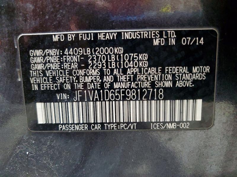 Aukcja sprzedaży 2015 Subaru Wrx, vin: JF1VA1D65F9812718, numer aukcji: 62916836