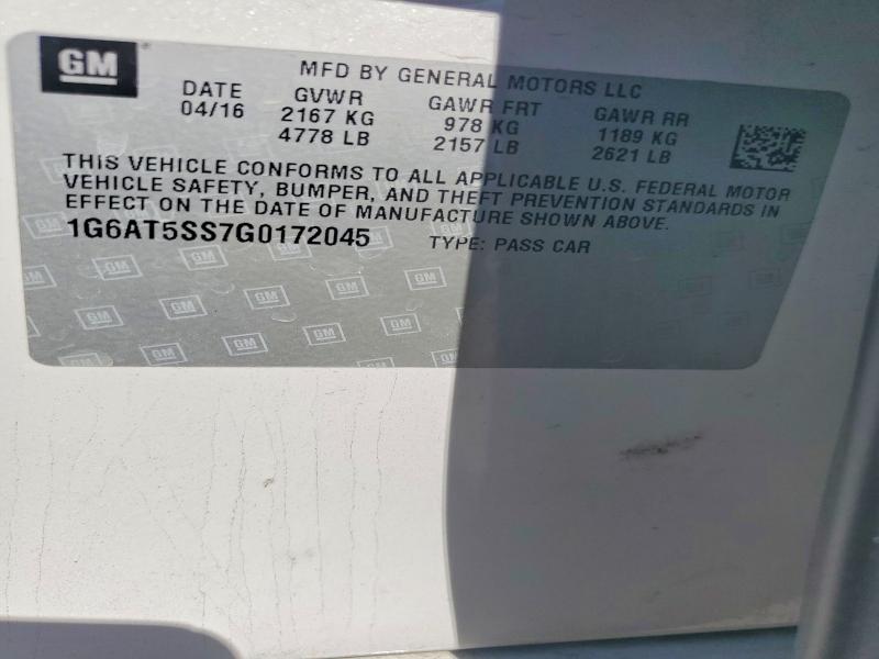 Aukcja sprzedaży 2016 Cadillac Cts, vin: 1G6AT5SS7G0172045, numer aukcji: 62651136