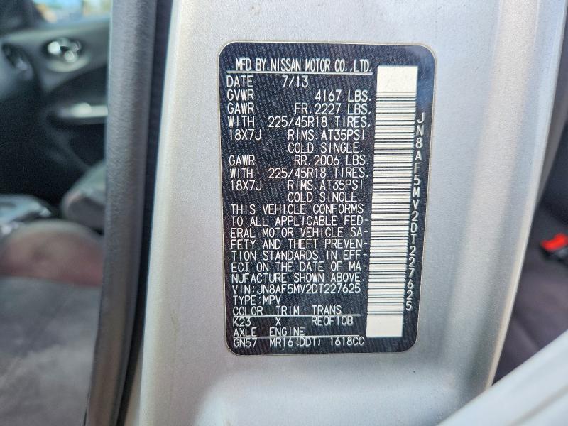 Продаж на аукціоні авто 2013 Nissan Juke, vin: JN8AF5MV2DT227625, номер лоту: 61486506