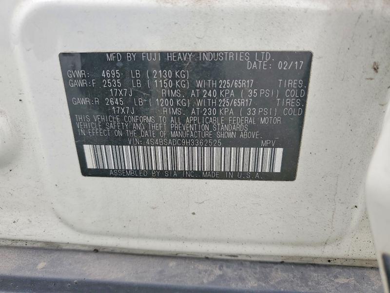 Aukcja sprzedaży 2017 Subaru Outback, vin: 4S4BSADC9H3362525, numer aukcji: 61164126