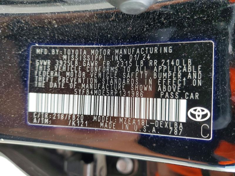 Продажа на аукционе авто 2024 Toyota Corolla, vin: 5YFB4MDE5RP131986, номер лота: 61212946