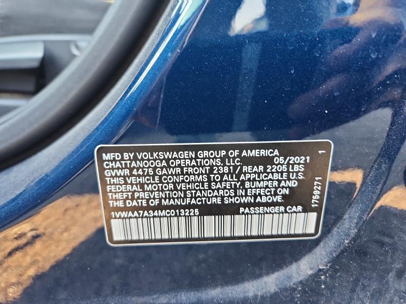 Продажа на аукционе авто 2021 Volkswagen Passat, vin: 1VWAA7A34MC013225, номер лота: 59894096