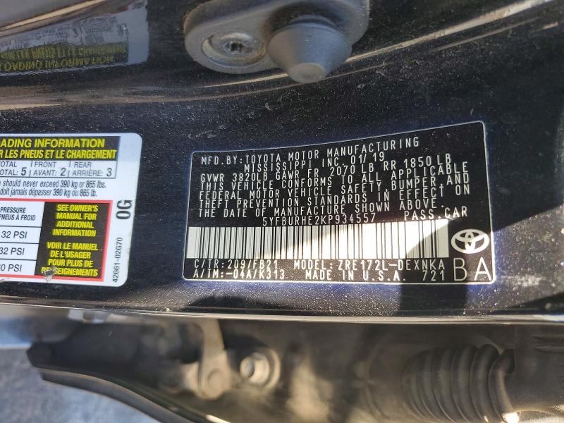 Продажа на аукционе авто 2019 Toyota Corolla, vin: 5YFBURHE2KP934557, номер лота: 62081206