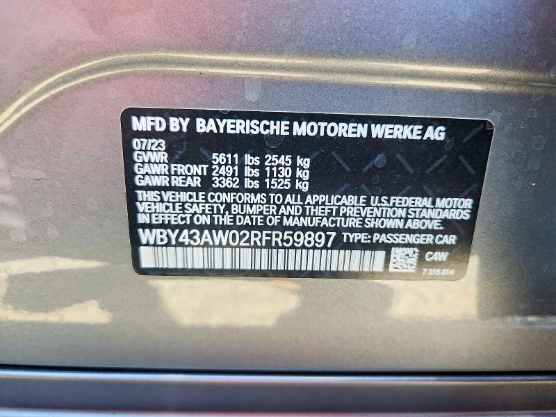 Aukcja sprzedaży 2024 Bmw I4, vin: WBY43AW02RFR59897, numer aukcji: 60606436