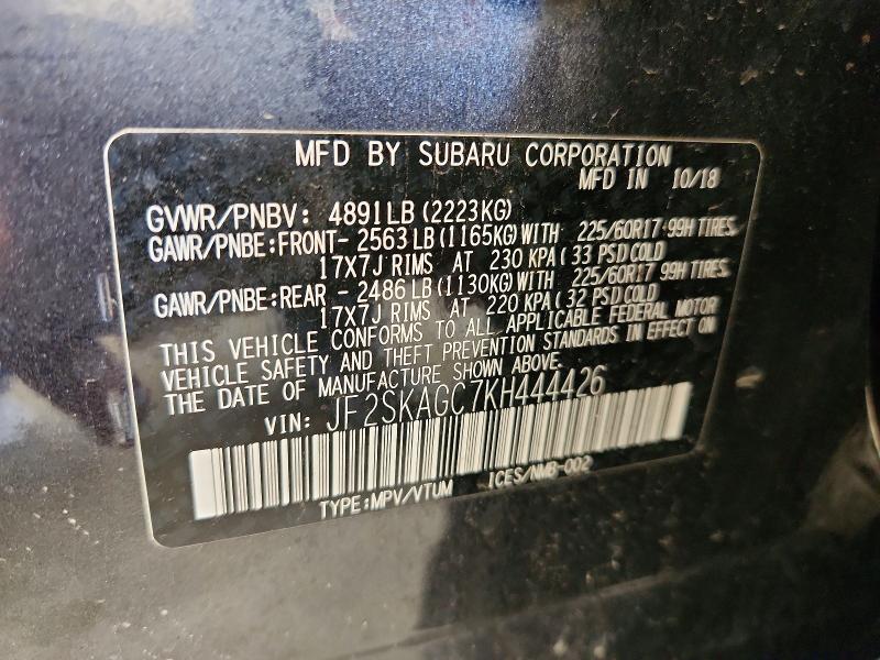 59596006 :رقم المزاد ، JF2SKAGC7KH444426 vin ، 2019 Subaru Forester مزاد بيع