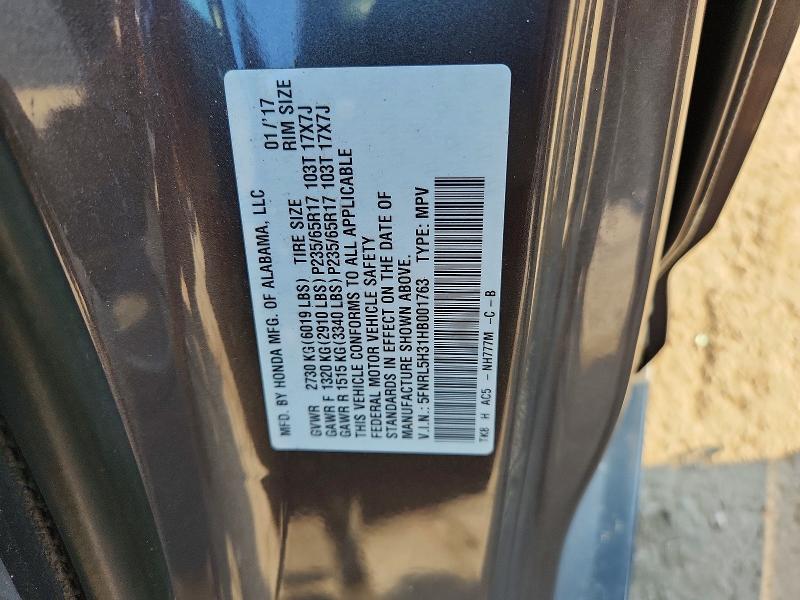 Aukcja sprzedaży 2017 Honda Odyssey, vin: 5FNRL5H31HB001763, numer aukcji: 60250146